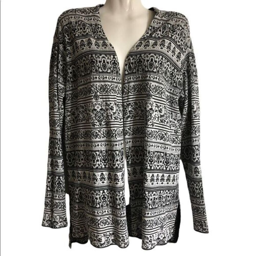 J. Jill cardigan Small 100% cotton open high low‎ hem artistic shrug black white
